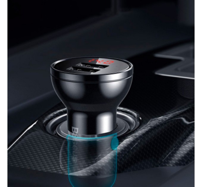 Зарядний пристрій Baseus Digital Display Dual USB 4.8A Car Charger 24W+Three Primary Colors 3-in-1 Cable 1.2m (TZCCBX-0G)