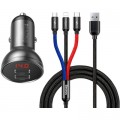 Зарядний пристрій Baseus Digital Display Dual USB 4.8A Car Charger 24W+Three Primary Colors 3-in-1 Cable 1.2m (TZCCBX-0G)