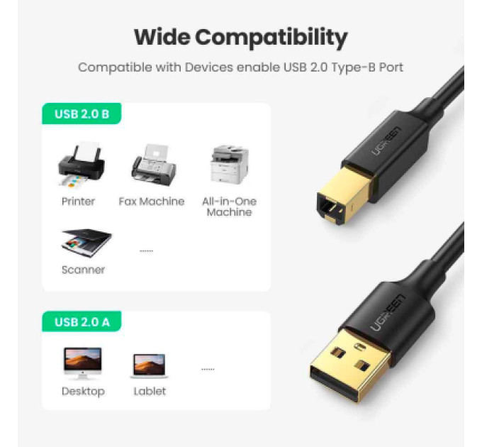 Ugreen Кабель для принтера USB 2.0 AM/BM 3.0m US135 black Ugreen (10351)