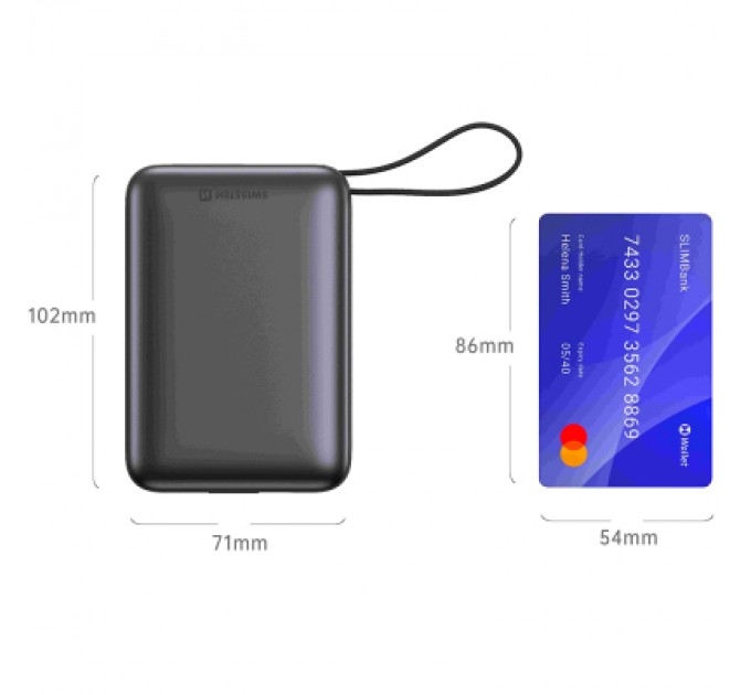 Батарея універсальна SWISSTEN 20000mAh SPACE 22/5W PD QC w/built-in cables USB-C/LIGHTNING Silver (8595217490598)