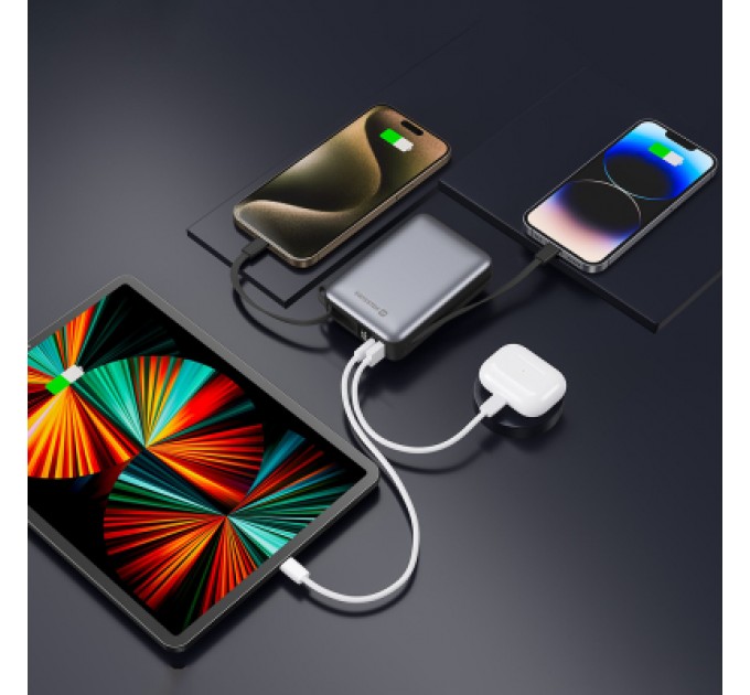 Батарея універсальна SWISSTEN 20000mAh SPACE 22/5W PD QC w/built-in cables USB-C/LIGHTNING Silver (8595217490598)