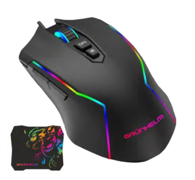 Grunhelm Мишка Grunhelm MS-656WD RGB USB Black + mouse pad (126952)