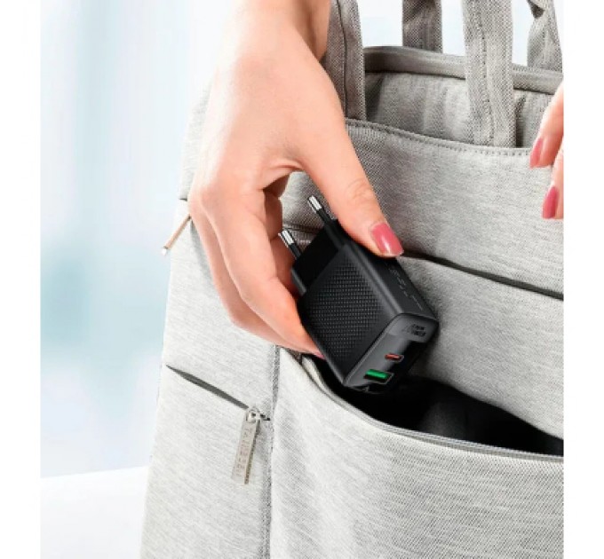 Зарядний пристрій Acefast 2xUSB 30W (USB-C+USB-A) Gan A98 Black (6974316283263)