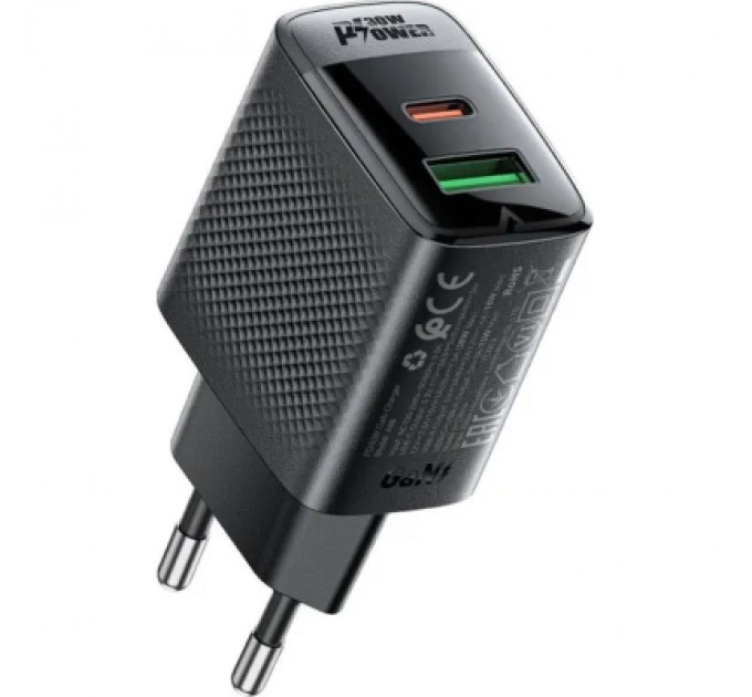 Зарядний пристрій Acefast 2xUSB 30W (USB-C+USB-A) Gan A98 Black (6974316283263)