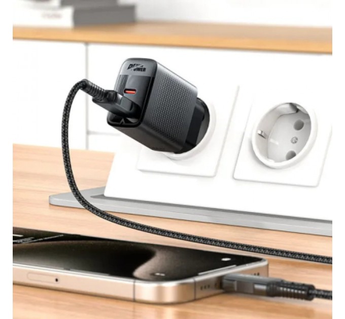 Зарядний пристрій Acefast 2xUSB 30W (USB-C+USB-A) Gan A98 Black (6974316283263)
