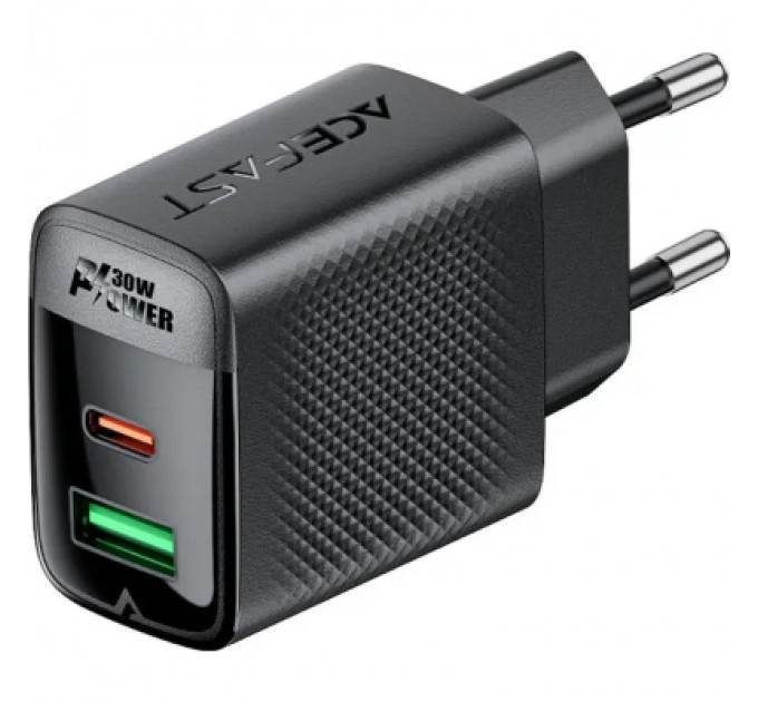 Зарядний пристрій Acefast 2xUSB 30W (USB-C+USB-A) Gan A98 Black (6974316283263)