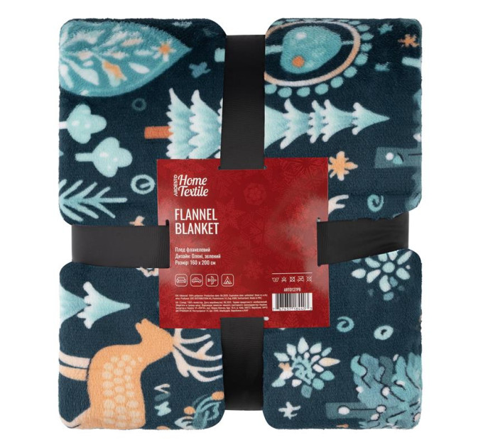Ardesto Плед Ardesto Christmas Flannel 160х200см, 100% поліестер, олені, зелений (ART0127PB)