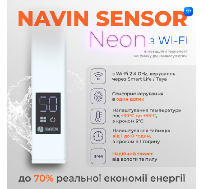 Navin Сушарка для рушників Navin Авангард 1200х480 Wi-Fi біла праве підключення (12-028055-4812)