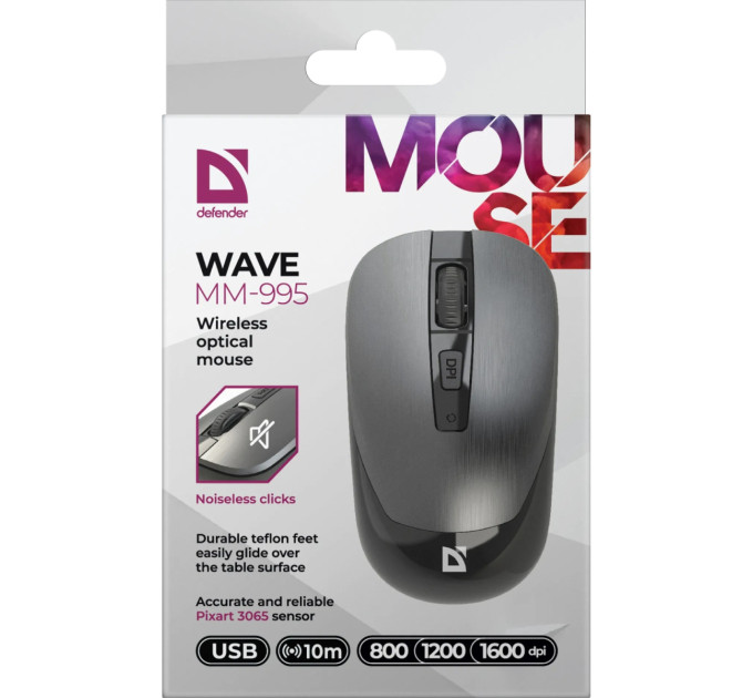 Defender Мишка Defender Wave MM-995 Silent Wireless Grey (52993)