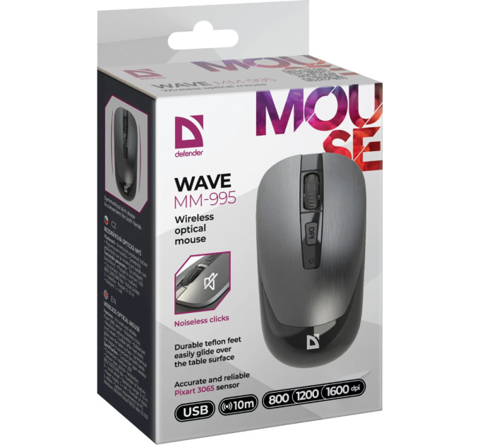 Defender Мишка Defender Wave MM-995 Silent Wireless Grey (52993)