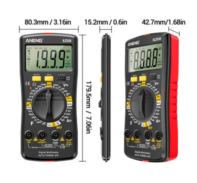 Цифровий мультиметр ANENG SZ08, V, A, R, C, T, F, функція hFE (SZ08)