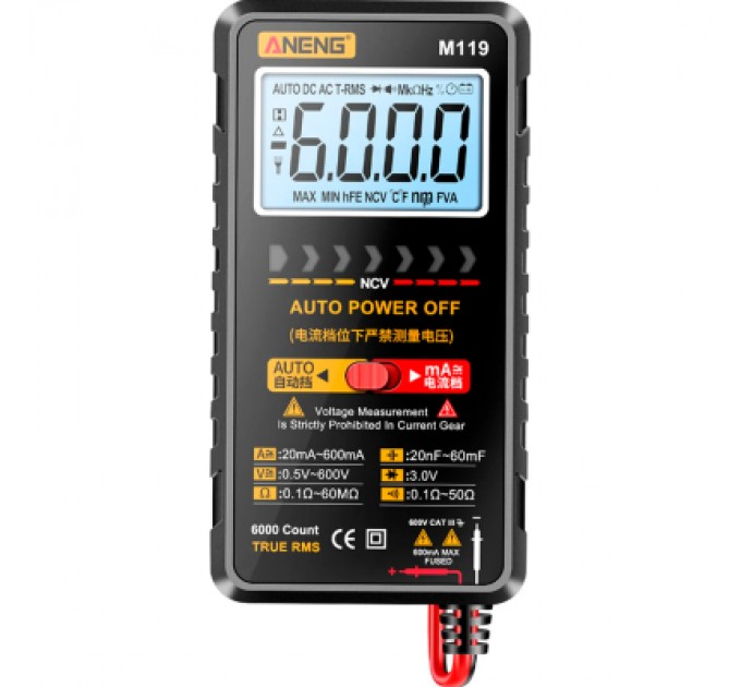 Цифровий мультиметр ANENG M119, V, A, R, C, T, F, функція hFE (M119)