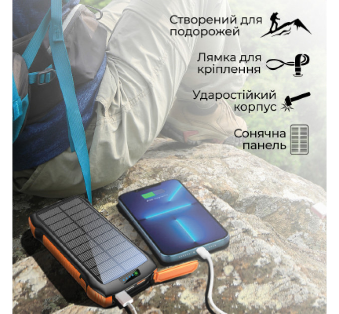 Promate Батарея універсальна Promate 20000mAh PD/20W, QC/3/0, Solar, QI, IP65 (solartank-20pdqi.black)