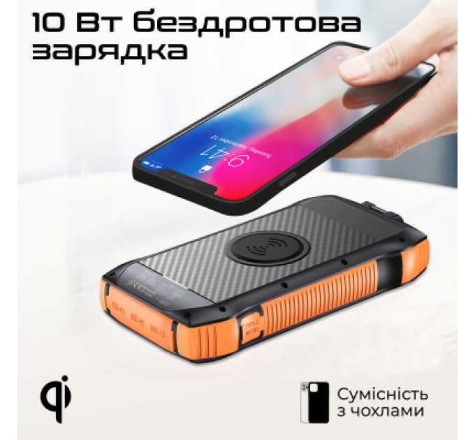 Promate Батарея універсальна Promate 20000mAh PD/20W, QC/3/0, Solar, QI, IP65 (solartank-20pdqi.black)