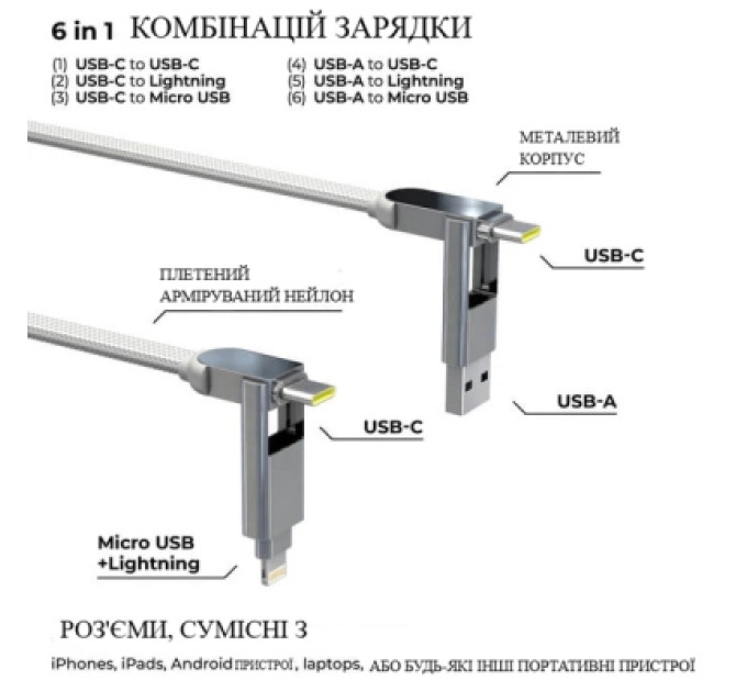 Rolling Square Дата кабель 6in1 inCharge XL 0.3m white Rolling Square (XLS02R)