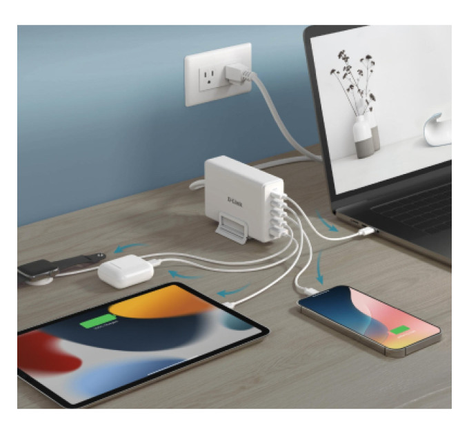 D-Link Зарядний пристрій D-Link 4xUSB-C + 1xUSB PD240W GaN white (DCF-241)