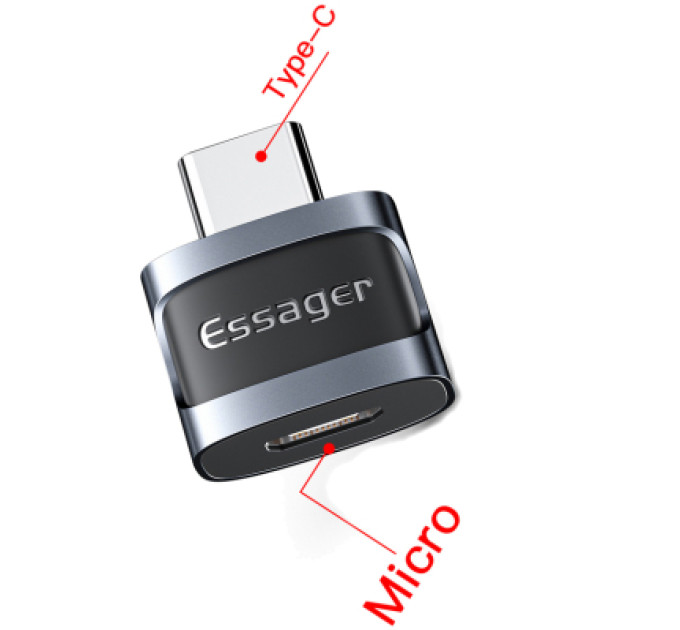 Essager Перехідник USB-C M to Micro 5P F gray Essager (EZJMC-XL01)