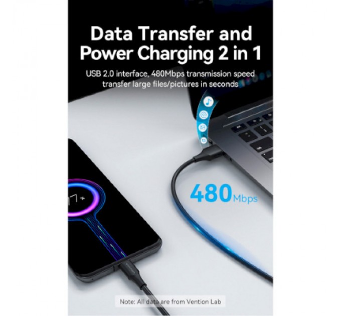Дата кабель USB 2.0 AM to Type-C 1.5m 3.0A (18W) PVC black Vention (CTHBG)