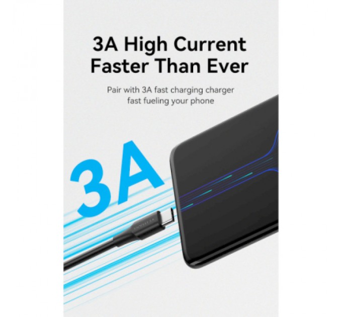 Дата кабель USB 2.0 AM to Type-C 3.0m 3.0A (18W) PVC black Vention (CTHBI)