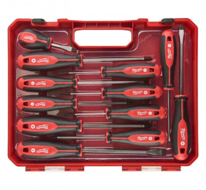 Набір викруток Milwaukee магнітних з тригранною рукояткою, в пластиковому кейсі 12шт. (4932472003)