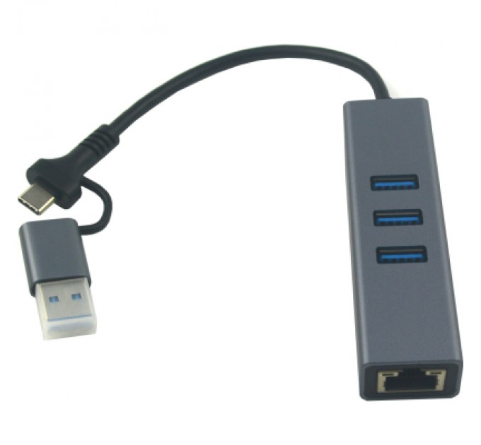 Dynamode Концентратор USB 3.0 Type-C/Type-A to RJ45 Gigabit Lan, 3*USB 3.0, cable 13 cm Dynamode (DM-AD-GLAN-U3)