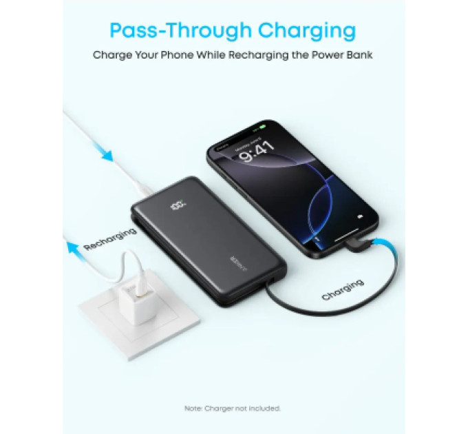 Anker Батарея універсальна Anker 10000mAh, 22.5W, Built-In USB-C Cable, black (A110DH11)