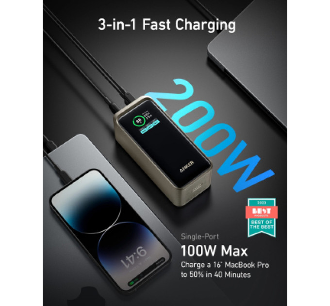 Anker Батарея універсальна Anker Prime 20000mAh, 200W, PD, black (A1336011)