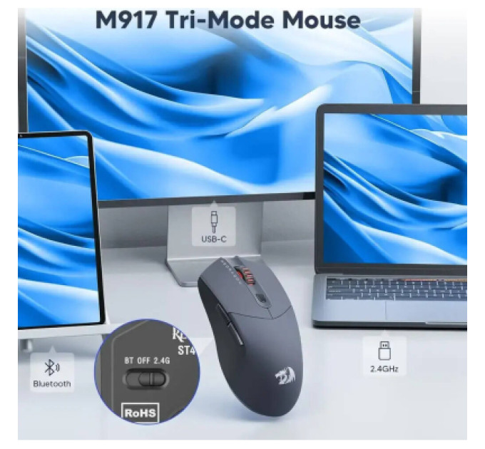 Redragon Мишка Redragon M917GB ST4R Pro Wireless/Bluetooth Black (72209)