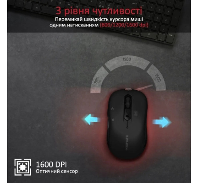 Promate Мишка Promate Slider Wireless Black (slider.black)
