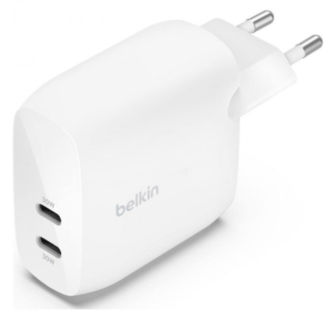 Зарядний пристрій Belkin 30W 2хUSB-С PD PPS white (WCB010VFWH)