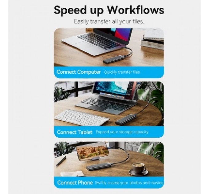 Кишеня зовнішня Vention SSD M.2 (NVME) M-key USB Type-C 3.2 10Gbps Heat Sink Aluminum (KPKH0)