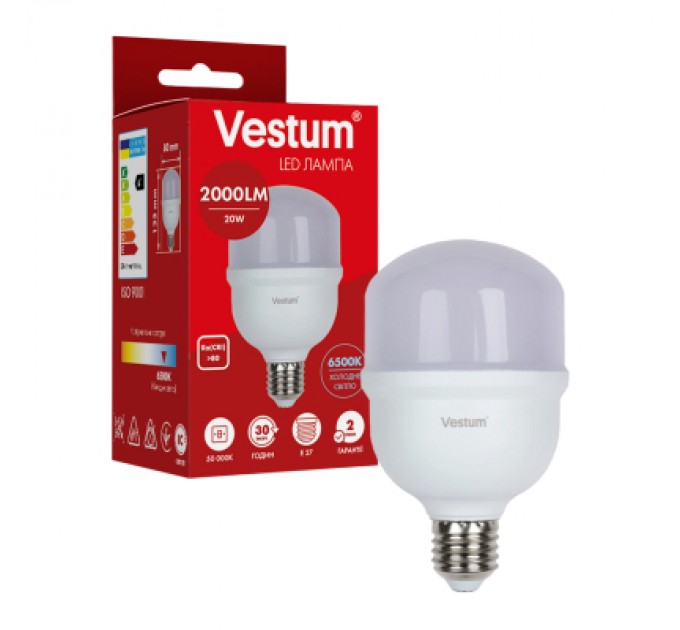 Лампочка Vestum LED T80 20W 6500K 220V E27 (1-VS-1607)