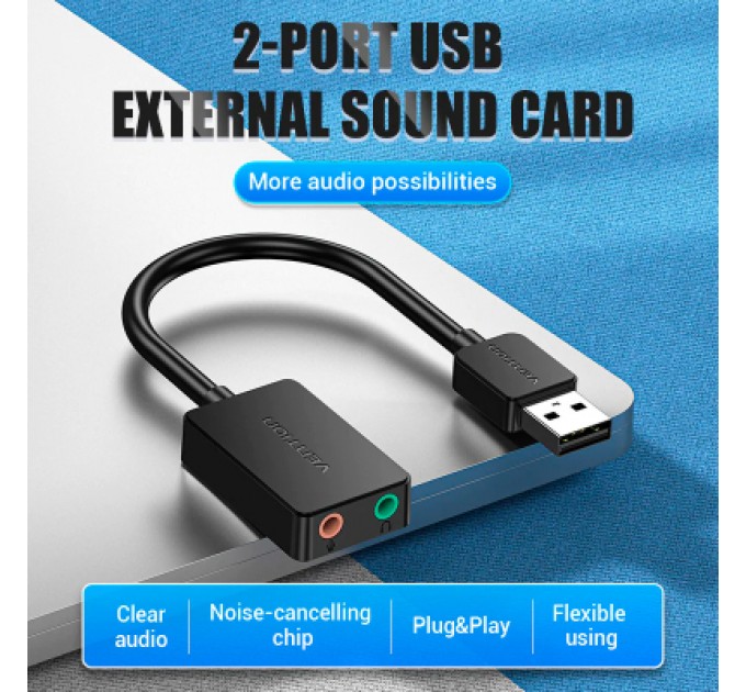 Звукова плата Vention Audio USB 2х3,5 мм jack 0.15m (CDYB0)