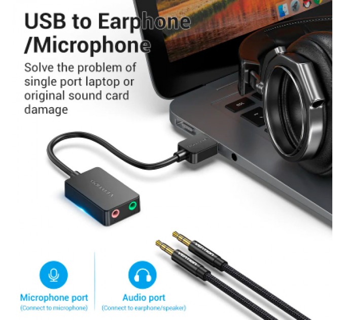Звукова плата Vention Audio USB 2х3,5 мм jack 0.15m (CDYB0)
