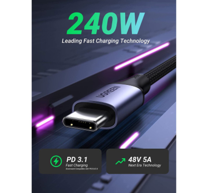 Ugreen Дата кабель USB-C to USB-C 2.0m 240W space gray Ugreen (90440)