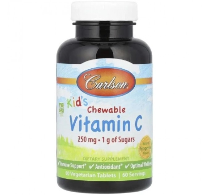 Вітамінно-мінеральний комплекс Carlson Вітамін С для дітей, 250 мг, смак мандарину, Kid's Chewable Vitamin C (CAR-03100)