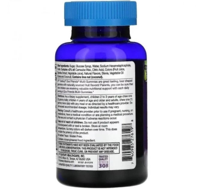 Вітамінно-мінеральний комплекс 21st Century Мультивітаміни для дітей, смак фруктів, Zoo Friends Multi, 60 ж (CEN-27619)