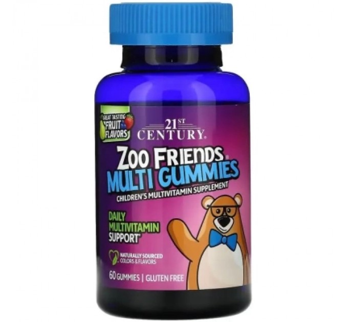Вітамінно-мінеральний комплекс 21st Century Мультивітаміни для дітей, смак фруктів, Zoo Friends Multi, 60 ж (CEN-27619)