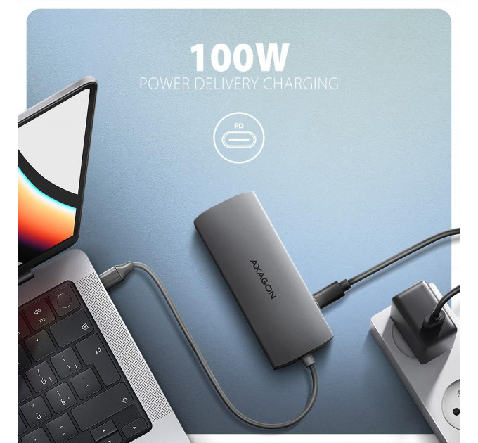 AXAGON Хаб концентратор AXAGON HMC-8HLSA USB-C 5Gbps 9in1 hub, Grey