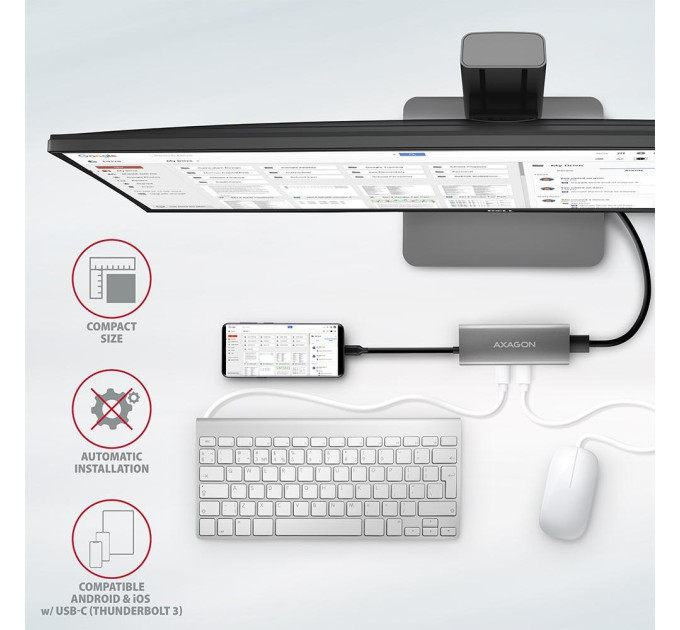 AXAGON Хаб концентратор AXAGON HMC-5G2 USB-C 10Gbps SPEEDSTER 5in1 hub (rev2.0), Grey