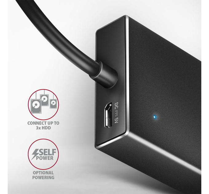 AXAGON Хаб AXAGON HUE-F7A SuperSpeed USB-A FLAT hub, 1m USB-A cable, Black