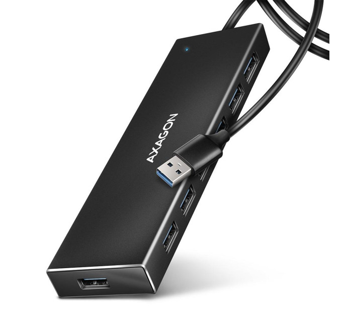 AXAGON Хаб AXAGON HUE-F7A SuperSpeed USB-A FLAT hub, 1m USB-A cable, Black