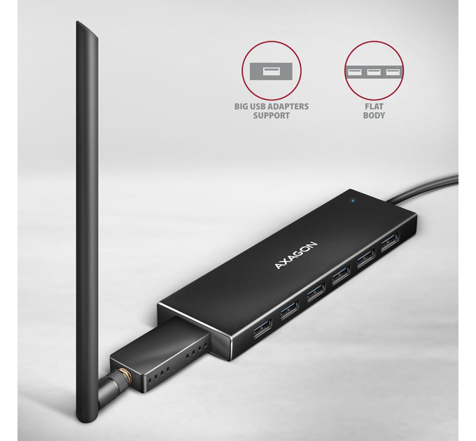 AXAGON Хаб AXAGON HUE-F7A SuperSpeed USB-A FLAT hub, 1m USB-A cable, Black