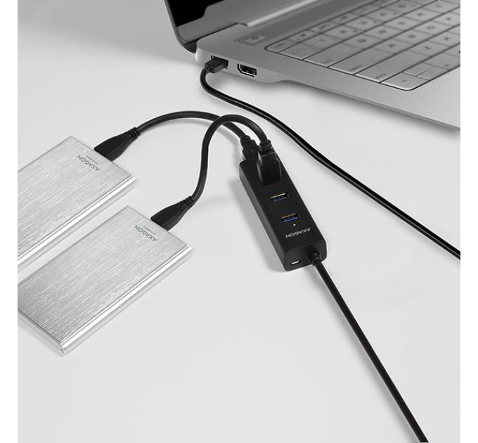 AXAGON Хаб AXAGON HUE-S2BL USB3.0 CHARGING hub, .2m Cable, MicroUSB Charging, Black