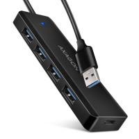 Хаб AXAGON HUE-C1A USB-A 5Gbps TRAVEL hub,  20cm Type-A cable, Black