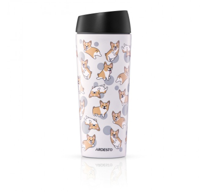 Термокружка Ardesto Coffee Time Animals Corgi 450мл, нержавіюча сталь, сірий (AR2645CR)