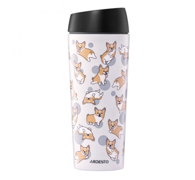 Термокружка Ardesto Coffee Time Animals Corgi 450мл, нержавіюча сталь, сірий (AR2645CR)