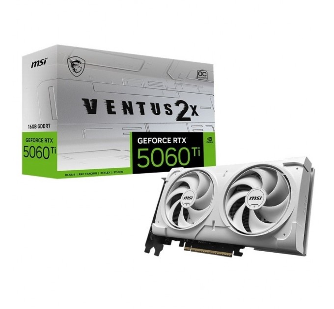 Відеокарта GF RTX 5060 Ti 16GB GDDR7 Ventus 2X OC White Plus MSI (GeForce RTX 5060 Ti 16G VENTUS 2X OC WHITE PLUS)