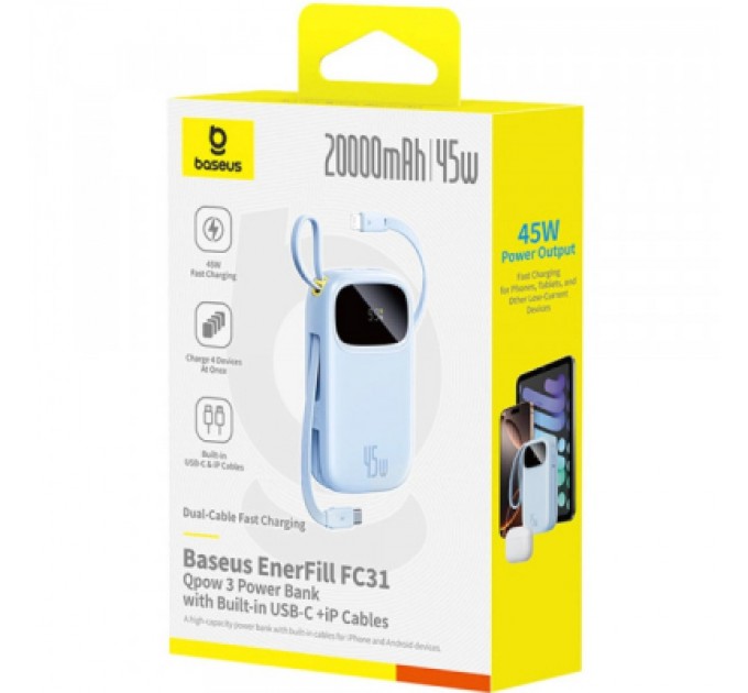 Батарея універсальна Baseus EnerFill FC31 Qpow 3 20000mAh 45W PD/3.0 QC/4.0 Blue (E0028D03)