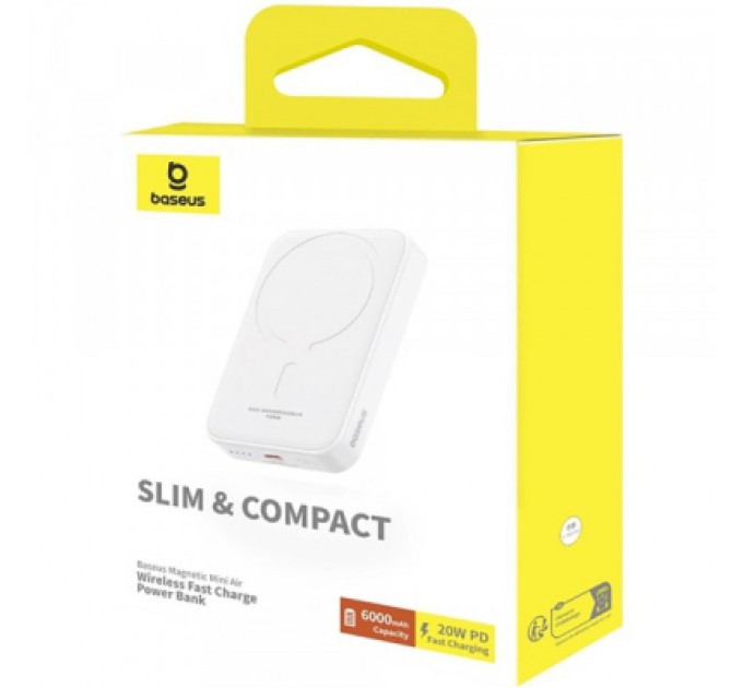Батарея універсальна Baseus Magnetic Wireless Mini Air 6000mAh 20W PD, QC, Qi-15W, White (6932172641429)
